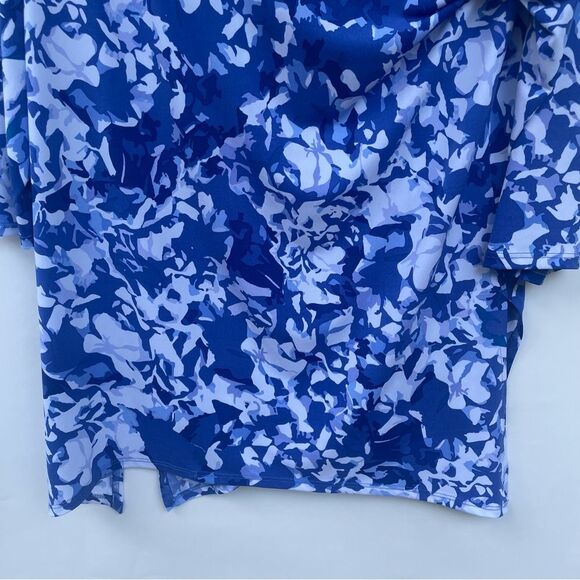 Clara sun woo Blue Abstract Floral Tunic Top 3/4 Sleeve - Picture 4 of 9